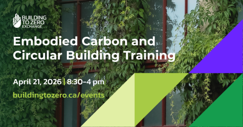 Close up of a building covered in vines, with white text over top advertising the training event.